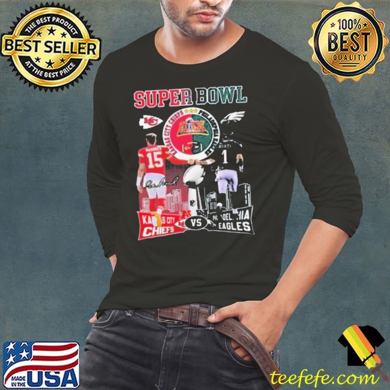 Kansas City Chiefs Mahomes And Philadelphia Eagles Hurts Super Bowl 2025 Signature   Shirt