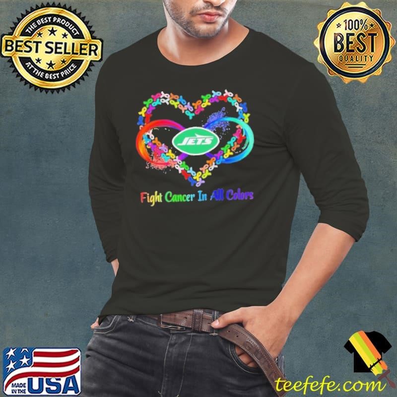 New York Jets Heart Fight Cancer in All Colors Long Sleeve Tee