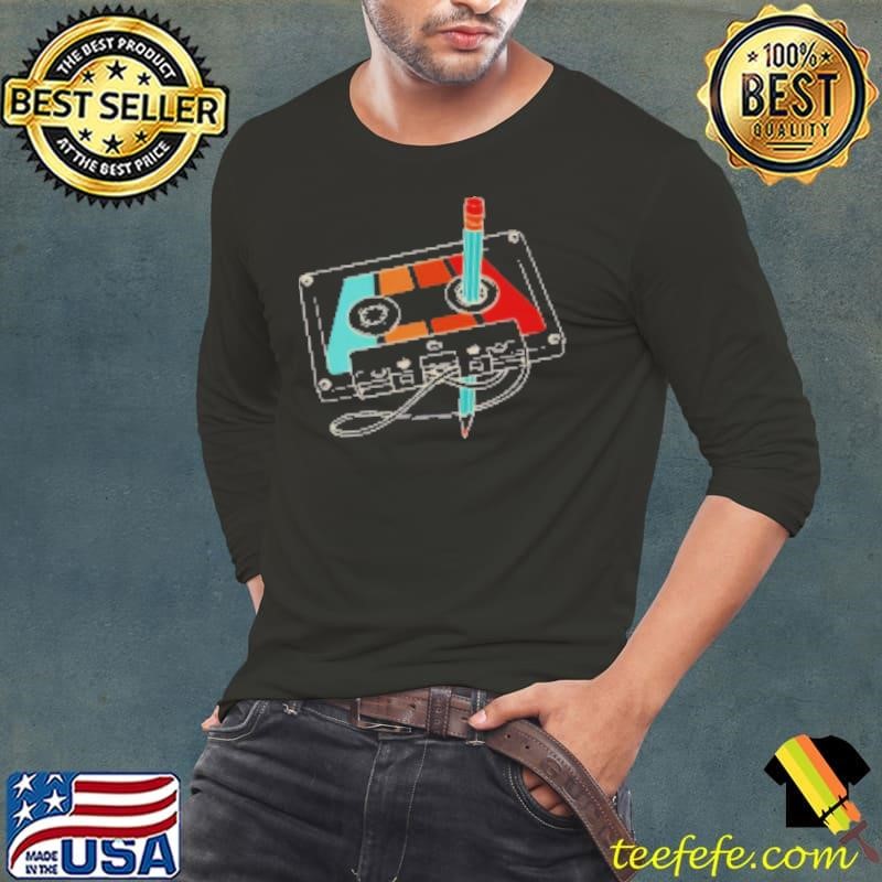 Nice 80s 90s Cassette Pencil Retro Long Sleeve Tee