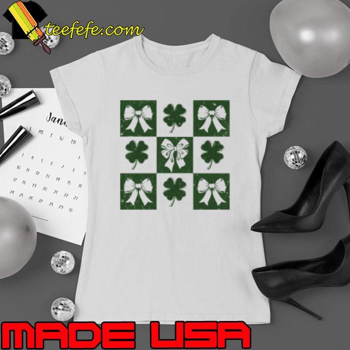 Retro Checkered St Patrick's Day Coquette Lucky Shamrock Ladies tee