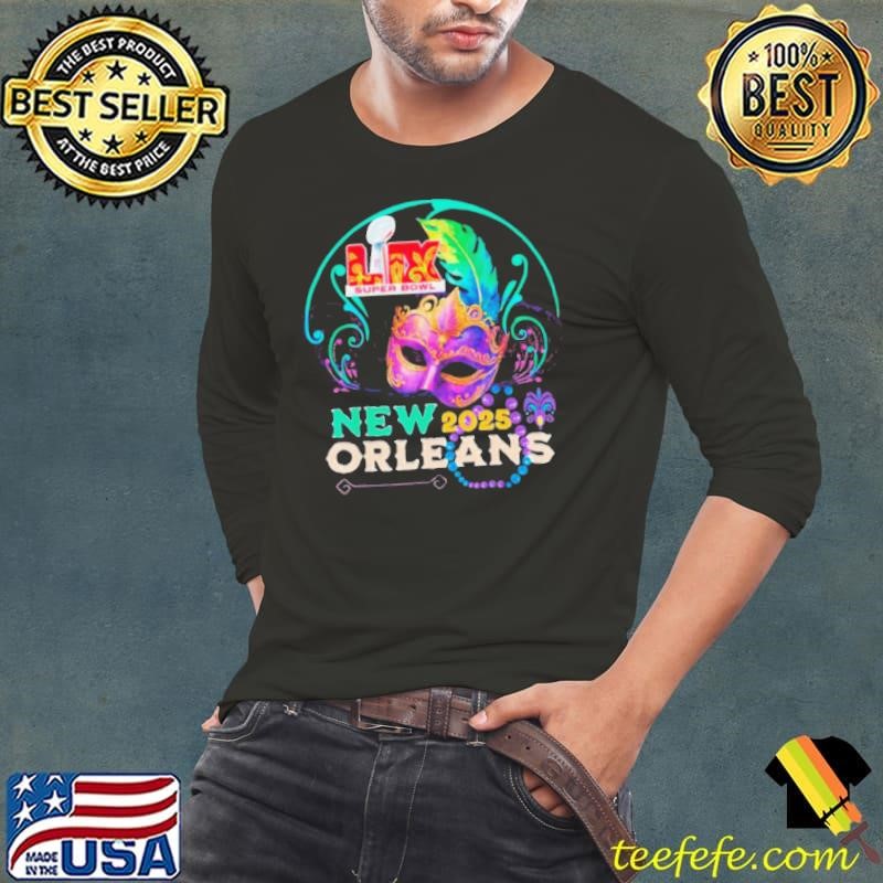 Super Bowl Lix 2025 Mardi Gras Mask In New Orleans Championship Long Sleeve Tee