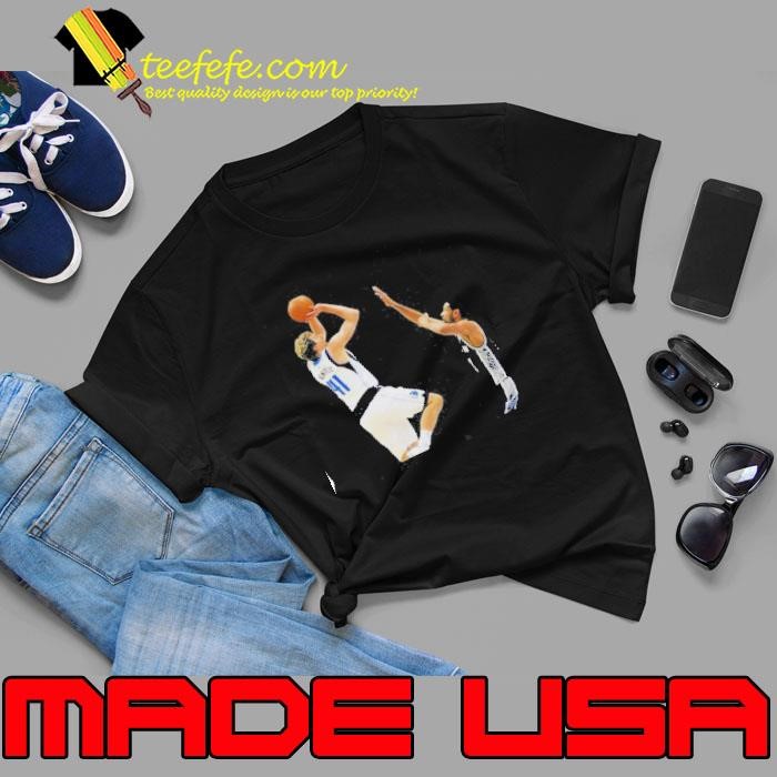 Andre Drummond Wearing Dirk Nowitzki Shooting His Signature Fadeaway Jumper Over Tim Duncan Unisex