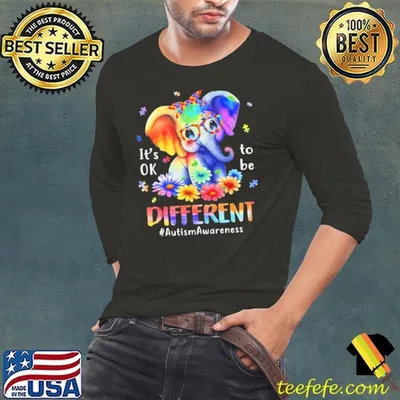 Elephant It's Ok To Be Different Autism Awareness Tie Dye Flowers T-Shirt
