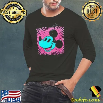 Mickey Mouse Psychedelic Neon Art Retro Graphic Black Shirt