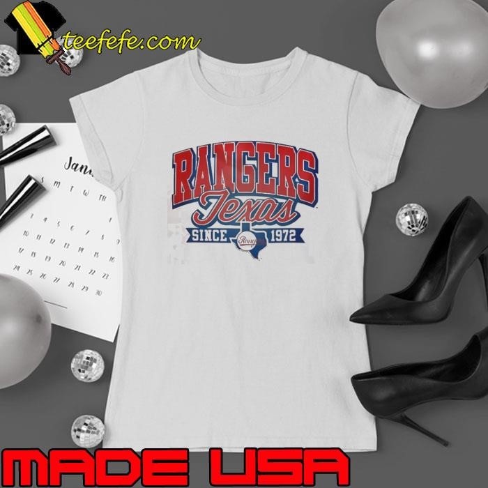 Rangers Texas Since 1972 White Blue Baseball Team Ladies tee