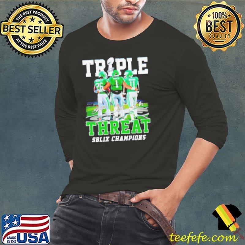Triple Threat SB LIX Champions Philadelphia Eagles Barkley Hurts and Brown Long Sleeve Tee