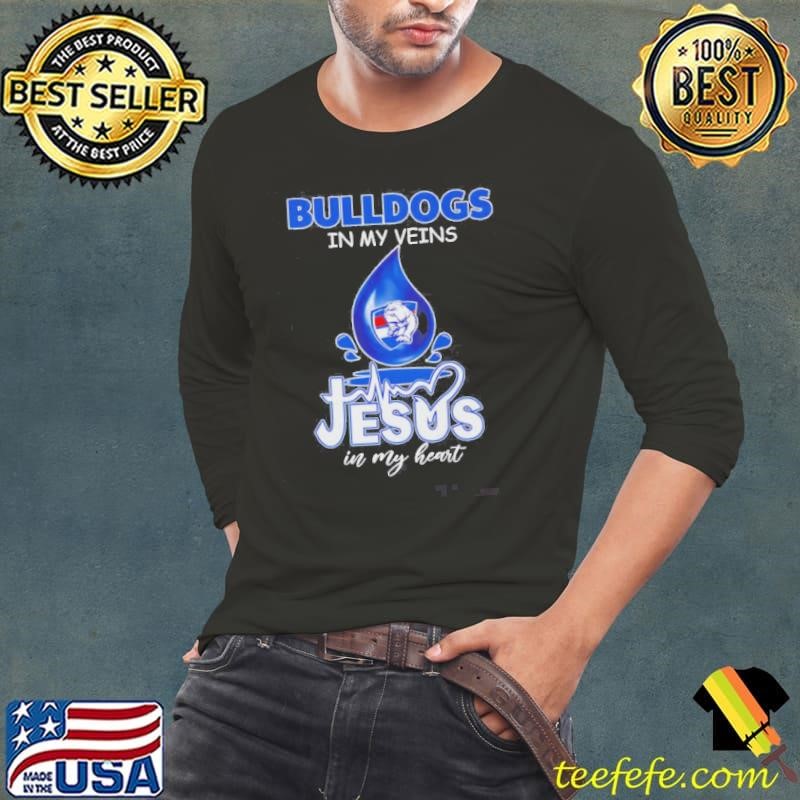 Western Bulldogs In My Veins Jesus In My Heart Drop Blood Shirt