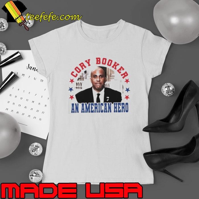 Cory Booker an American hero stars red and blue Ladies tee