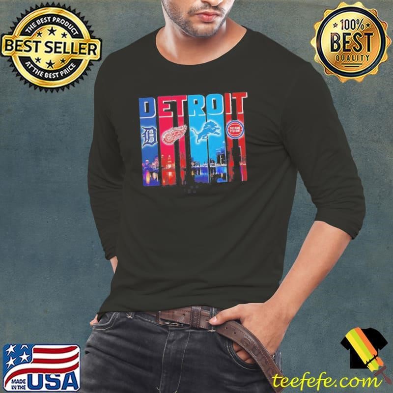 Detroit Tigers X Detroit Red Wings X Detroit Lions X Detroit Pistons Logo Long Sleeve Tee
