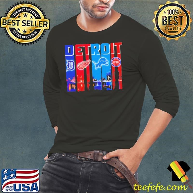 Detroit Tigers x Detroit Red Wings x Detroit Lions x Detroit Pistons night city shirt