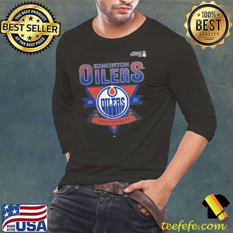 Edmonton Oilers Fanatics Heather Charcoal 2025 Stanley Cup Playoffs Crossbar Tri Blend Long Sleeve Tee