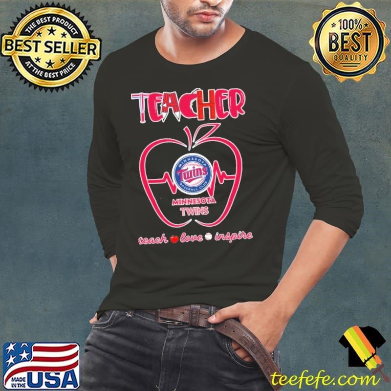 Minnesota Twins teacher apple teach love inspire Long Sleeve Tee