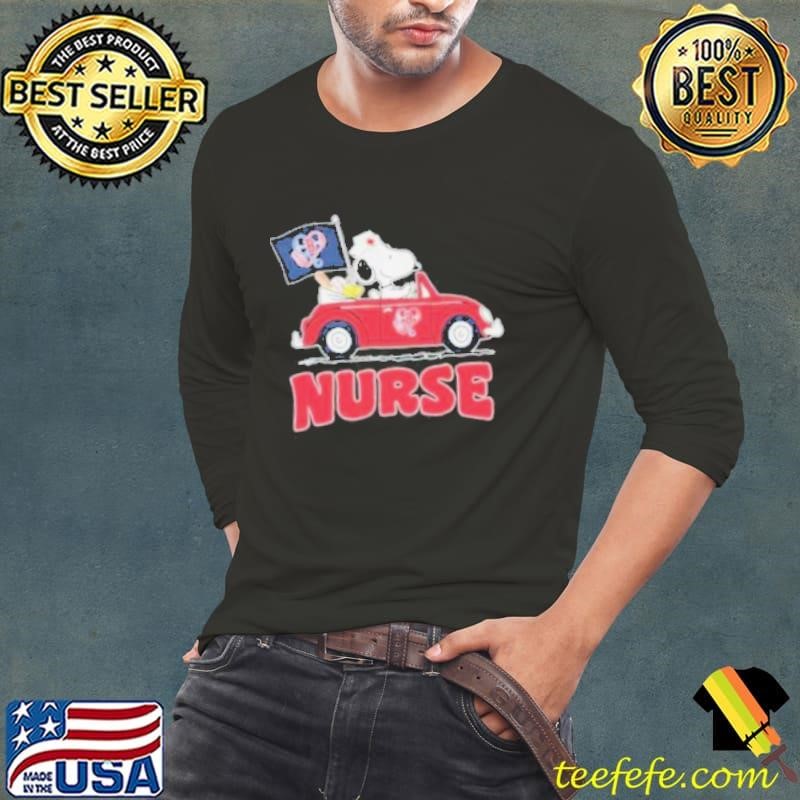 Snoopy And Woodstock Driving Car Boston Red Sox Caring Heartbeat Nurses shirts