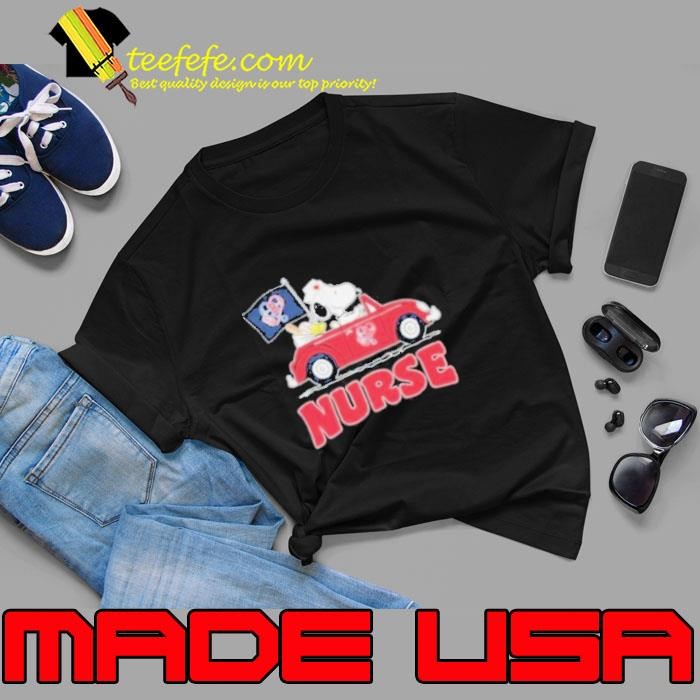 Snoopy And Woodstock Driving Car Boston Red Sox Caring Heartbeat Nurses shirts Unisex