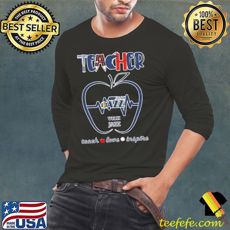 Utah Jazz teacher apple teach love inspire Long Sleeve Tee
