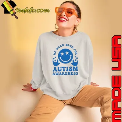 We wear blue for autism awareness love hand sign shirt