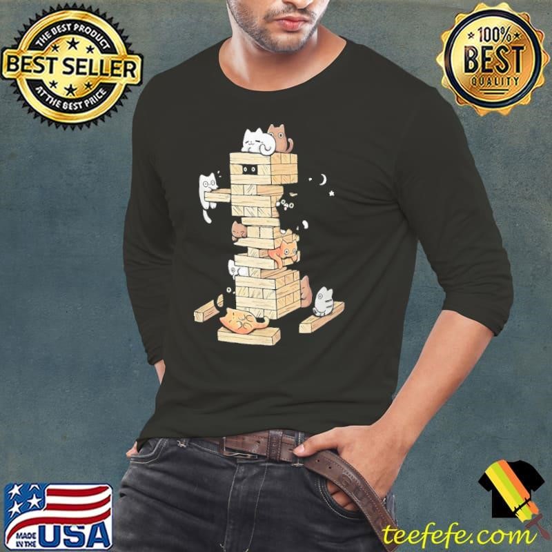 Cats playing jenga gaming kittens Long Sleeve Tee