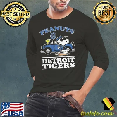 Detroit Tigers Peanuts Snoopy driving car shirt
