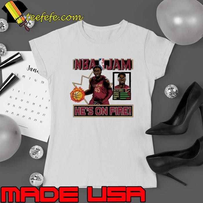 Donovan Mitchell Cleveland Cavaliers NBA Jam he’s on fire Ladies tee