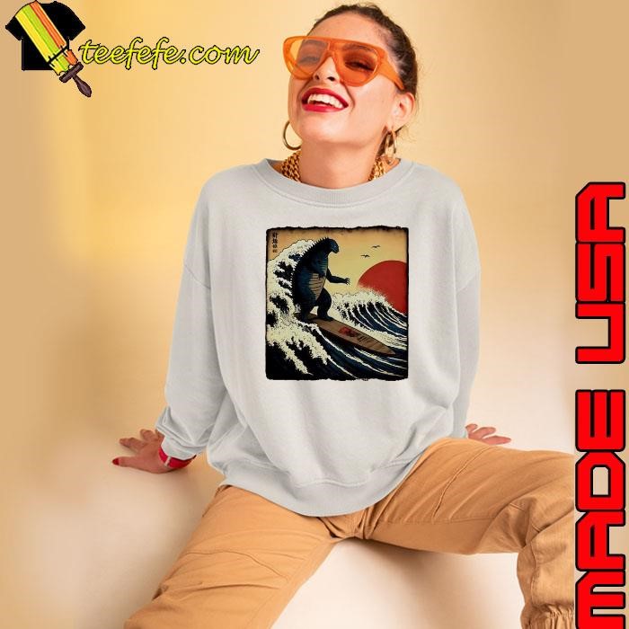 Godzilla surfing the great wave by hokusai Sweatshirt
