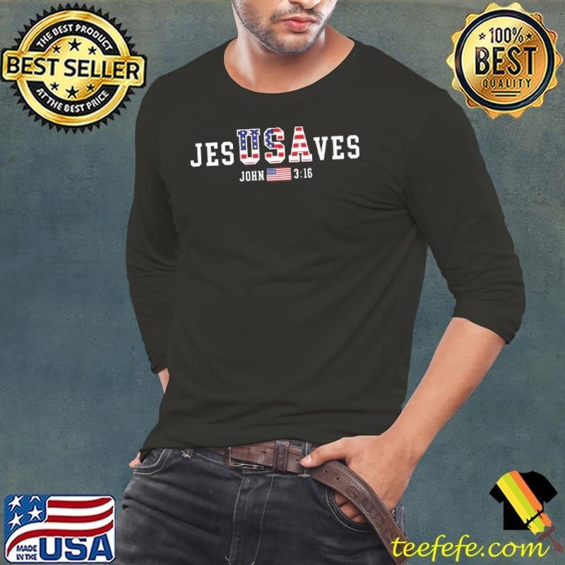 Jesus Saves USA John 3 16 America Usa Flag Long Sleeve Tee