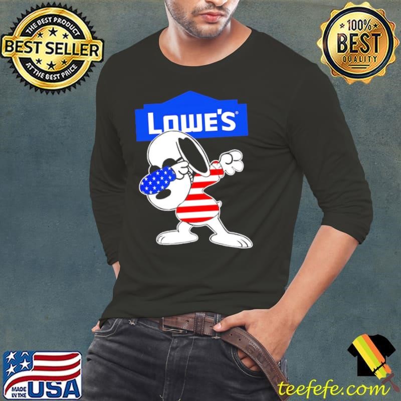 Lowe’s Snoopy dabbing character logo usa flag shirt