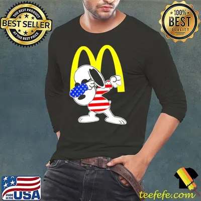 McDonald’s Snoopy dabbing character logo usa flag shirt