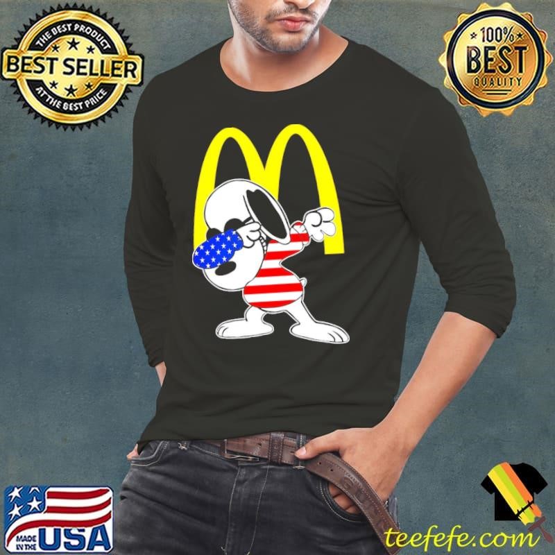 McDonald’s Snoopy dabbing character logo usa flag shirt