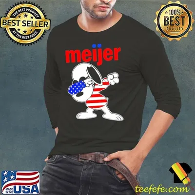Meijer Snoopy dabbing character logo usa flag shirt