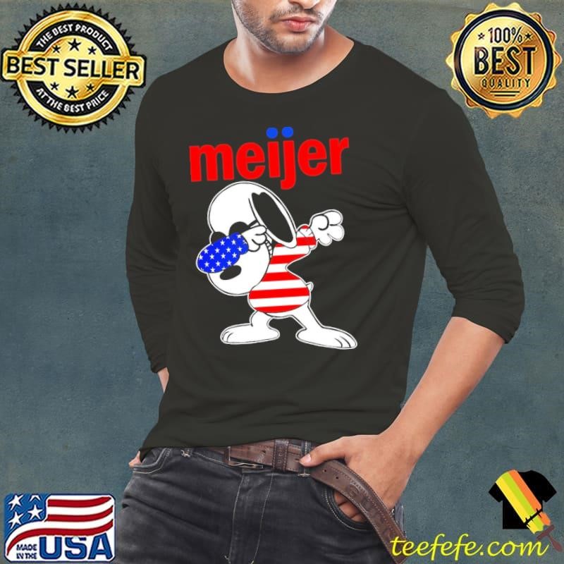Meijer Snoopy dabbing character logo usa flag shirt