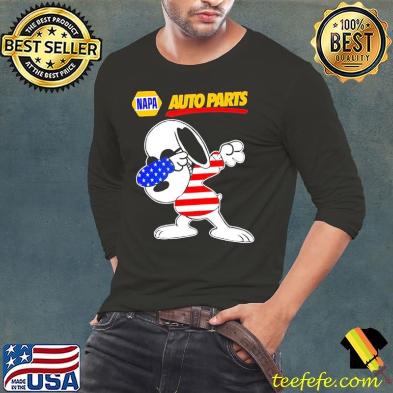 NAPA Auto Parts Snoopy dabbing character logo usa flag shirt