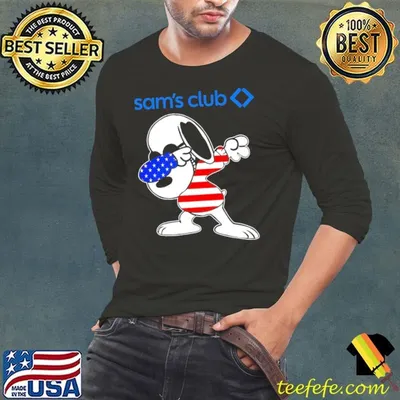 Sam’s Club Snoopy dabbing character logo usa flag shirt