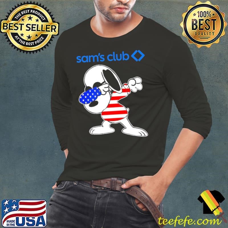 Sam’s Club Snoopy dabbing character logo usa flag shirt