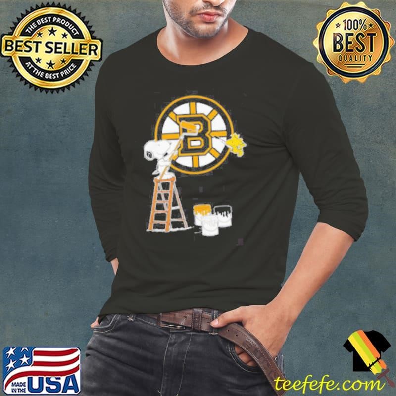 Snoopy And Woodstock Painting Boston Bruins Logo Long Sleeve Tee