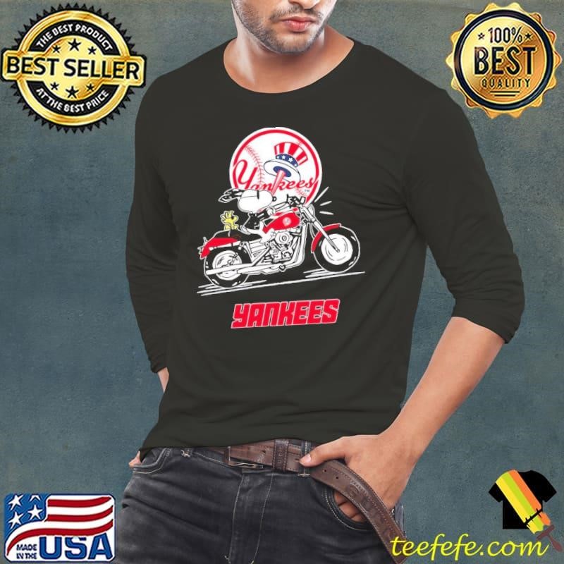 Snoopy and Woodstock driving motorbike New York Yankees Long Sleeve Tee