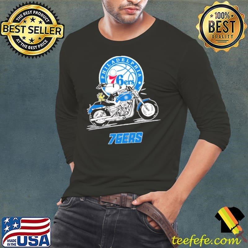 Snoopy and Woodstock driving motorbike Philadelphia 76ers Long Sleeve Tee