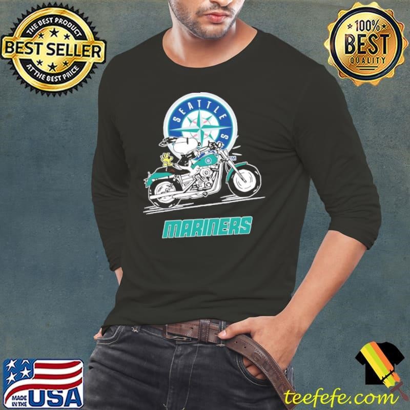 Snoopy and Woodstock driving motorbike Seattle Mariners Long Sleeve Tee