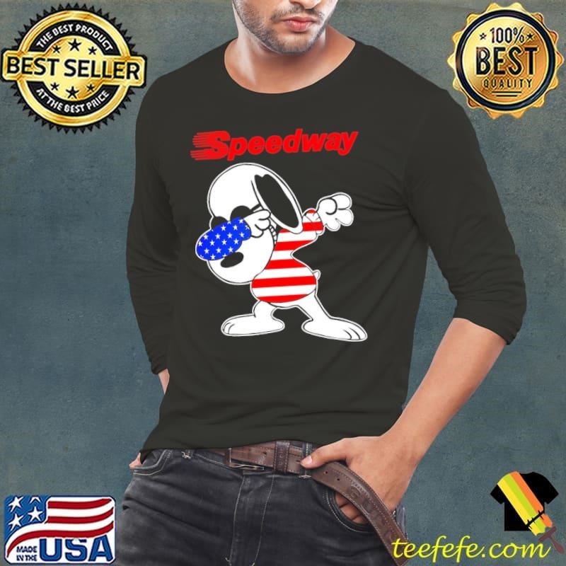 Speedway Snoopy dabbing character logo usa flag shirt