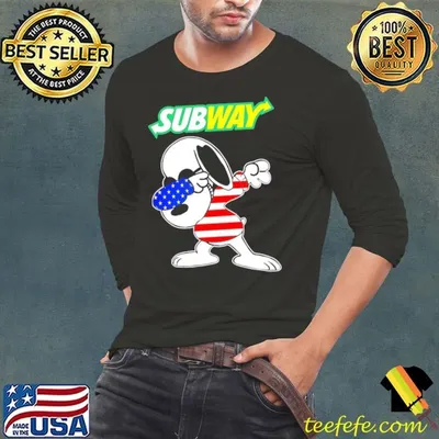 Subway Snoopy dabbing character logo usa flag shirt