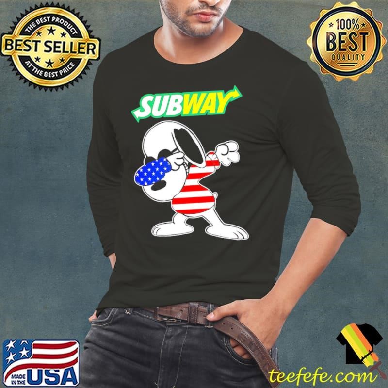 Subway Snoopy dabbing character logo usa flag Long Sleeve Tee