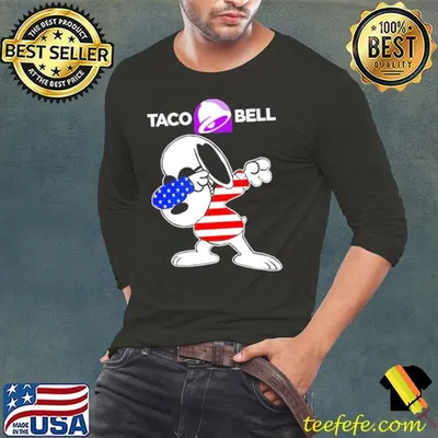 Taco Bell Snoopy dabbing character logo usa flag shirt
