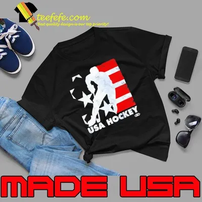 Usa hockey skater flag logo shirt