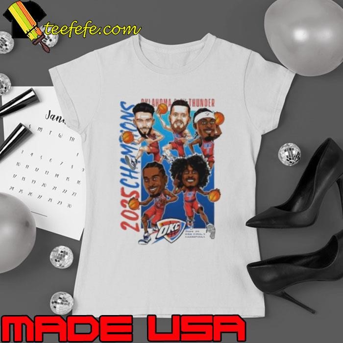 Oklahoma City Thunder Team 2025 NBA Finals Champions rosters caricature Ladies tee