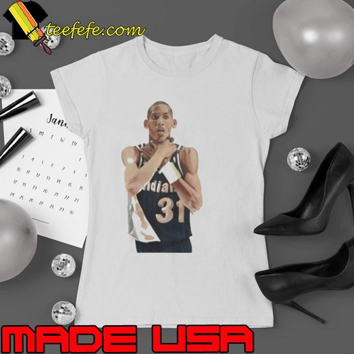 Reggie Miller Indiana Pacers #31 Choke Gesture Ladies tee