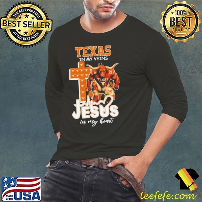 Texas Longhorns In My Veins Jesus In My Heart Cross Mascot Official Shirt