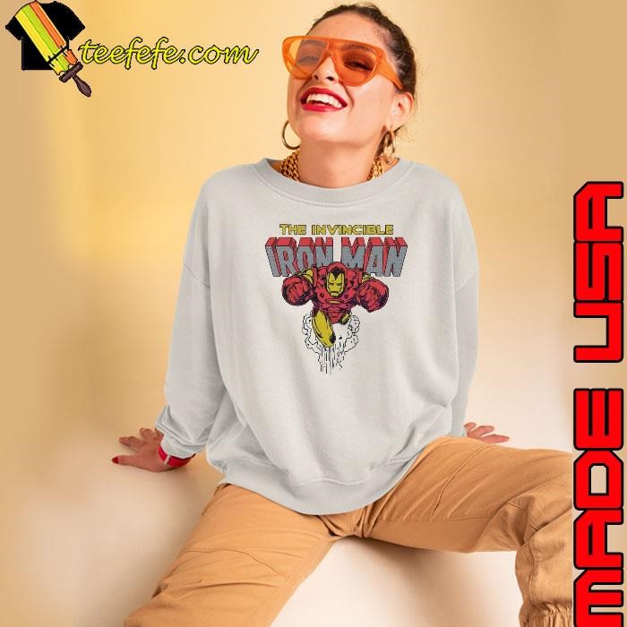 The Invincible Iron Man Retro Marvel Superhero Flying Action Pose shirt