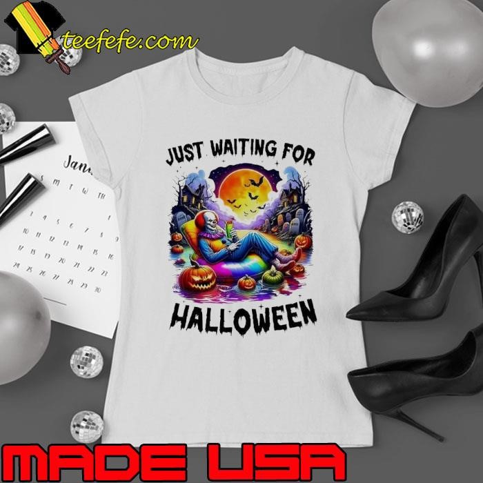 Horror Clown Just waiting for Halloween bats moon Ladies tee