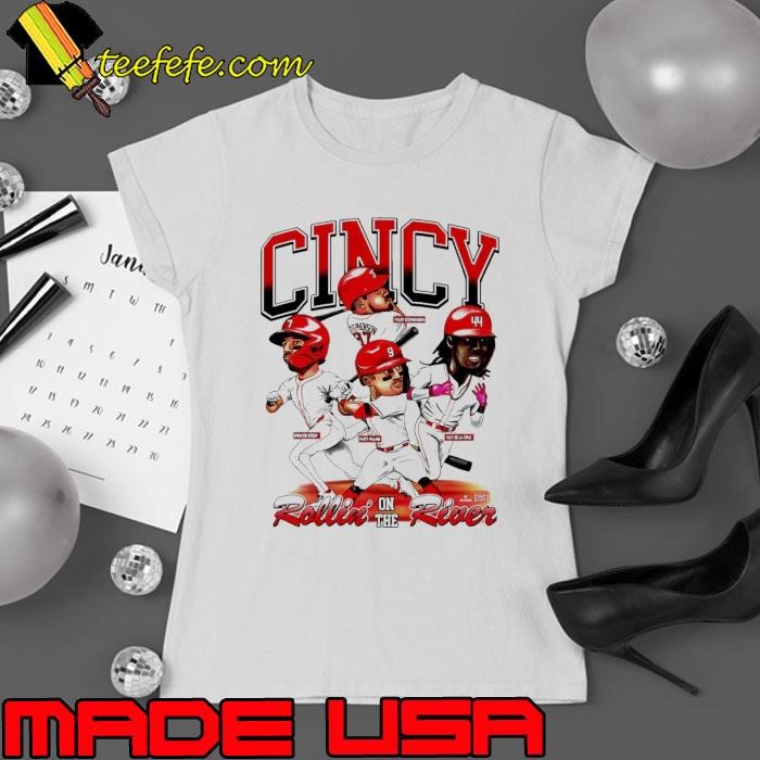 Rollin’ on the River Cincinnati Baseball caricature Ladies tee