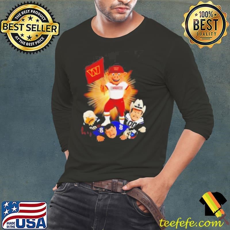 Washington Commanders mascot standing with flag shirt