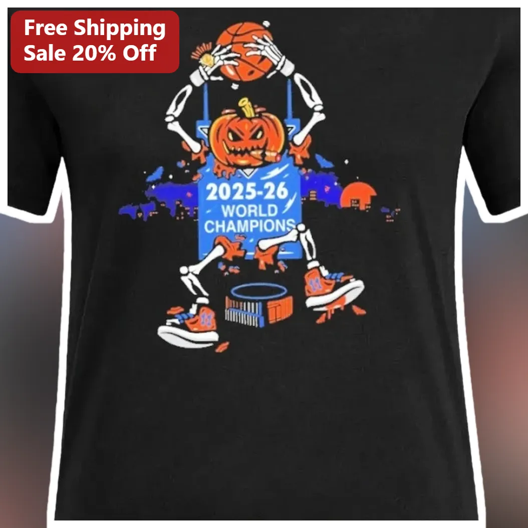 2025-26 World Champions Halloween Basketball Skeleton Tee